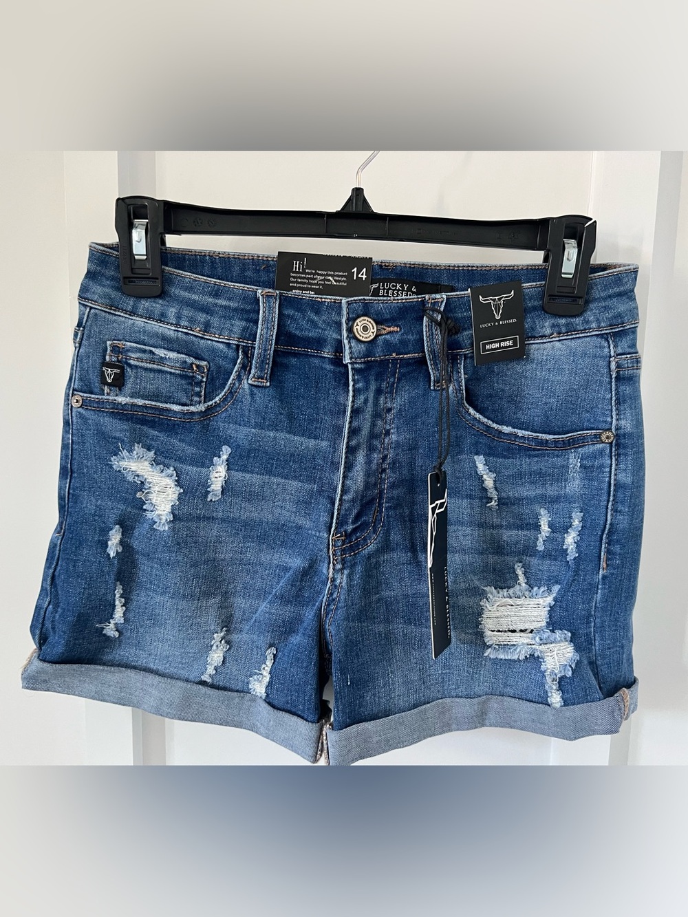 Lucky & Blessed Distressed Blue High-Rise Girl’s Denim Shorts